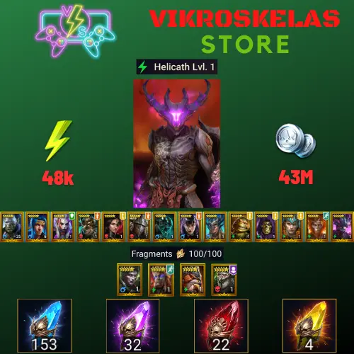 Starter with Helicath + Shards : 153 Ancient, 32 Void, 22 Primal, 4 Sacred | Ninja + 16 Login Legendary | Mine max