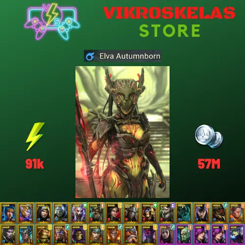 Starter acc with Elva : 91k energy / 57 mln coins / Ghostborn, Arix, Ninja + 19 Login Legendaries / Ursala, Madame Serris
