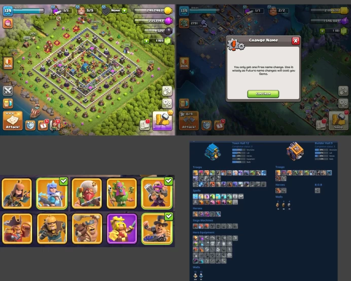 ■TH:12 (+50%) ■Heroes: K38 Q37 P20 W15 ■Skins:10 ■Gems:1k ■BH:9 ■Full Access ■Instant Delivery ■A5487