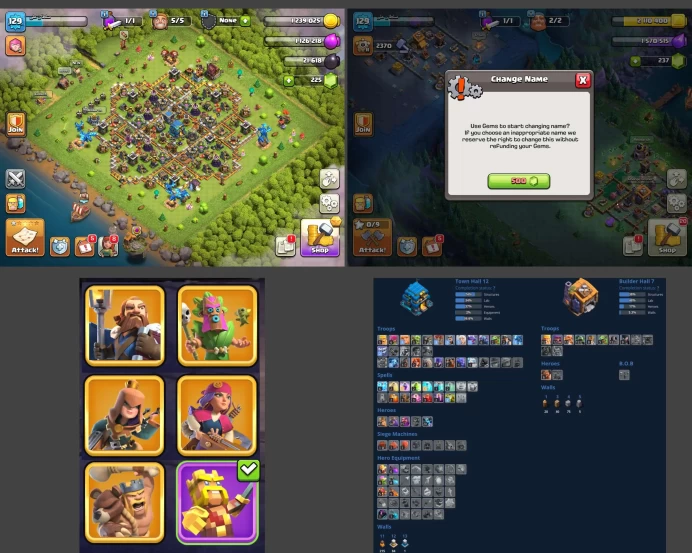 ■TH:12 (+45%) ■Heroes: K43 Q50 P20 W15 ■Skins:6 ■BH:7 ■Full Access ■Instant Delivery ■A5511