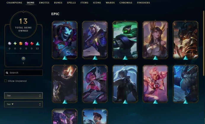 EUNE - Unranked - 13 Skin  - Level11 - OE4605 - BE 16.1k - RP40- Champion 45 - 4Shards - Code1463