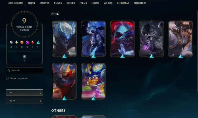 EUW - Unranked - 9 Skin - Level 10 - OE 260 - BE 5591 - RP 25 - Champion 26 - 8 month xp boost - Code1458