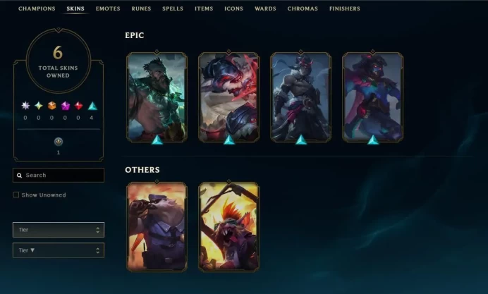 EUW - Unranked - 6 Skin - Level 10 - OE 4167 - BE 10.4k - RP25 - Champion 25 - 3 Shards - 7 month xp boost - Code1460
