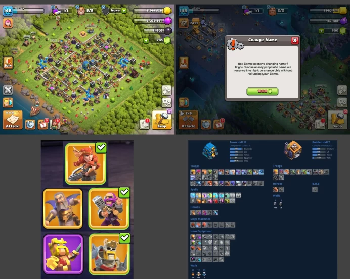 ■TH:12 (+60%) ■Heroes: K55 Q55 P30 W25 ■Skins:5 ■SW:1737 ■BH:7 ■Full Access ■Instant Delivery ■A5550