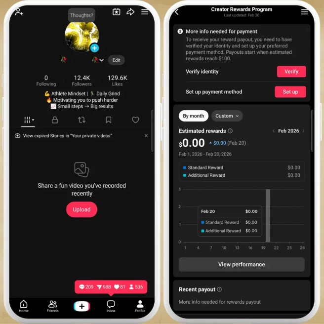 Germany Fully Monetized Creator Rewards Program Account – 12K Real Followers & 129K Likes | Instant Earnings, Full Access & Acc in Good Standing