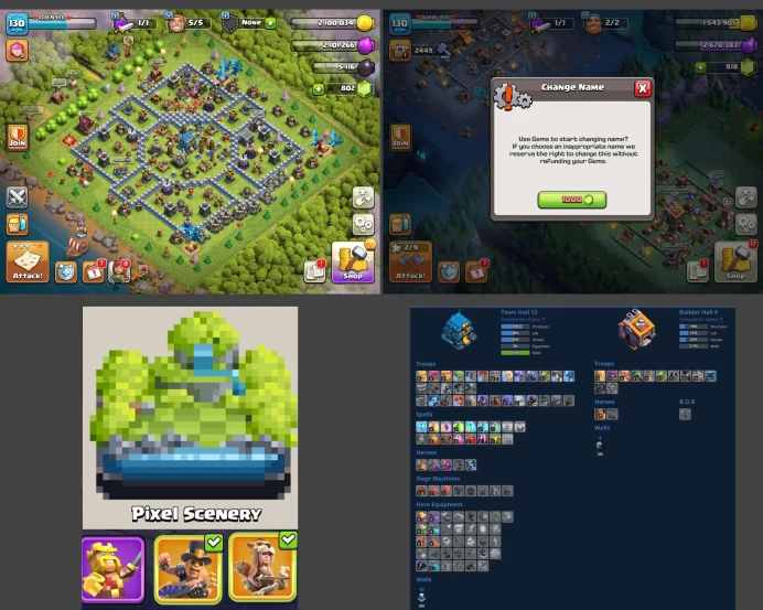 ■TH:12 (+65%)(Max walls) ■Heroes: K50 Q50 P20 W20 ■Skins:3 ■BH:9 ■Full Access ■Instant Delivery ■A5617