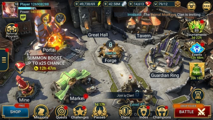 Lv 18 143K Power|1 Mythical(The Calamatus)14 Legendary(Auditore,Xenomorph,Michelangelo,Rathlos)49k Energy|Plarium(RSL1229)