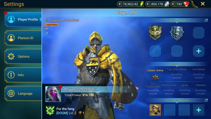 Lv 9 916K Power|1 Mythical(Siegfrund)24 Legendary(Auditore,Xenomorph,Armanz,Ignatius,)76k Energy|Plarium(RSL1230)