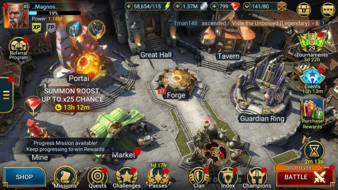 Lv 45 1,18M Power|1 Mythical(Galathir)24 Legendary(Auditore,Turvold,Blizaar,Bystophus,Saito,Brago)58k Energy|Plarium(RSL1233)
