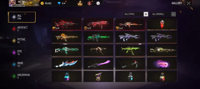 Lv 63 / 3 ARTIFACTS Gun's / Emote 34 / cod 38