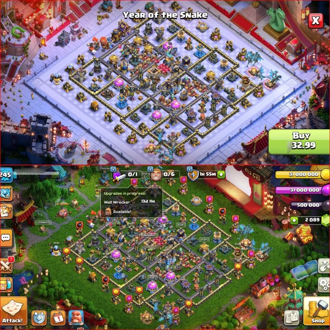 Full Max Th18 [ Rank 163 Global ] Level 245, All 5 Heroes Max { 10 Rare Epic Max } 3950 Ws, ATB 6260, 15k LT, 125 Wall Max, Full Defenses