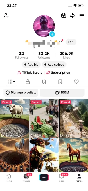 Instanly Delivery/ Monetized 33K Real Followers+200K Real Likes Account/ Creator Rewards Program Activated/ Live Stream/ Full Access