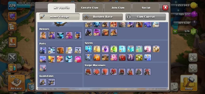 Th_18(3 HEROS MAX)(120 WALL MAX)(C.N 500 GEM)(ALMOST MAX)(LIFTIME WARANTY)(17 EQUIPMENT EPIC MAX)(1 SKIN MAP)