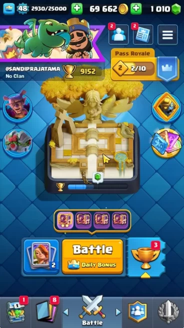 Lv 48|Trophy 9152|KTL 14|Limit Skin|Card 121|1 Hero 5 EVO 8 Champ 21 Legendary 33 Epic 30 Rare 29 Comon|1k Gem|TakeEmail(CR1492)