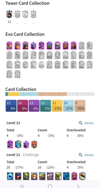 Clash royal (Android/iOS) KT 11 - lvl 33 - Cards109 /120 - Max Card 0 _lvl 12 card 4/evo card9/Emote 17 / skin tower 3 /Fast delivery/Cheap sale