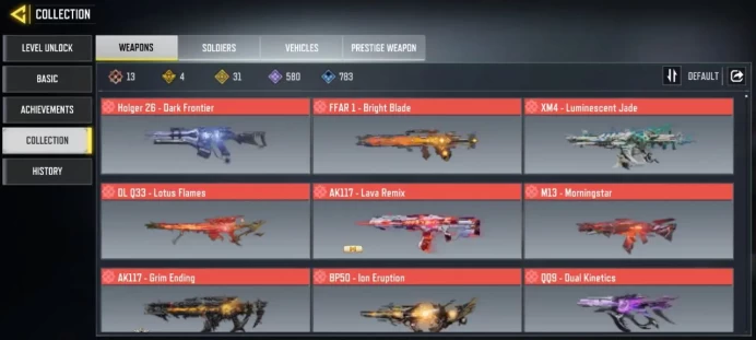 LEVEL 400 { INSTANT DELIVERY } { 13 Gun Mythic } { 31 Gun legendary } { 1 Character Mythic } { 3 Character Legend } { 580 Gun epics }