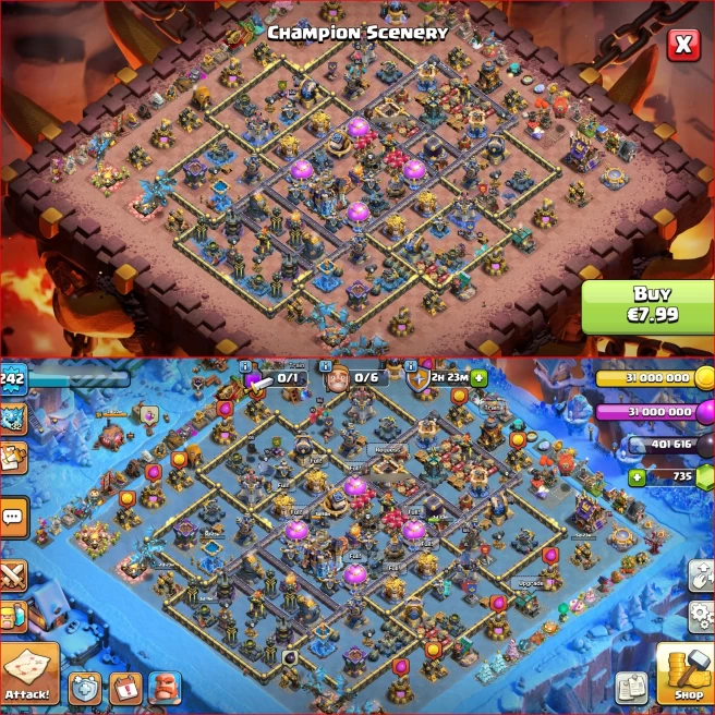Full Max Th18 [ Rank 102 Global ] level 242, All 5 Heroes Max { 10 Rare Epic Max } 3950 Ws, ATB 6248, 15k LT, 125 Wall Max, Full Defenses