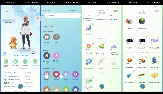 Level 72 PoGo -- 13M Stardust, 100IVs Solgaleo, 1 Shundo Legend, 2 Gigantamax, 35 100IVs Pkm, 2 100IVs Legends, 11 Shiny Legends. d290