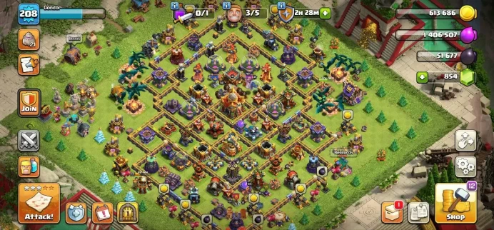 TH 16 Max, 3 Equipment Epic, Free Change Name, 1 Map Skin, Defense Max, League Medal And Magic Items 