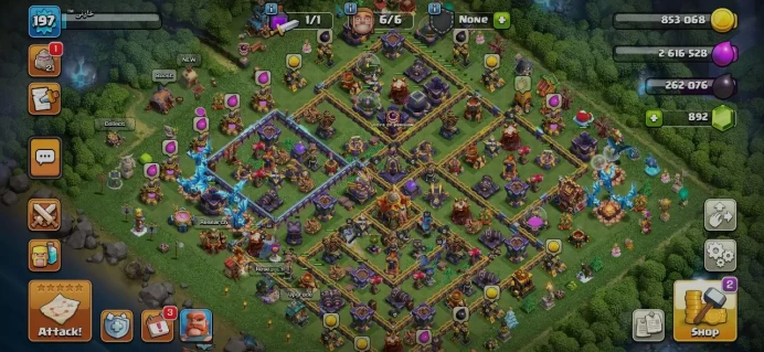 TH 16 Max, 4 Equipment Epic, Defense Max, Hero High Level, Wall High Level, 6 Hero Skin, Magic Items