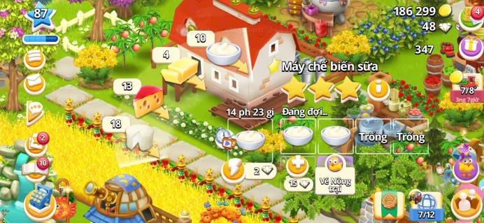 Sale Level 87 barrn 2750 silo 850. Available 400 vouchers. Level town 13. The machine is well-made. It has many attractive decorations.