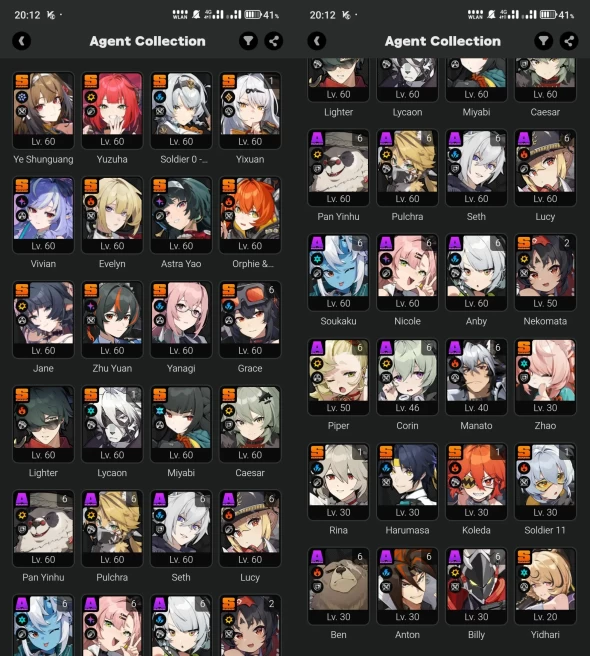 All Platform - EU - Level60 - 36 Character 23 5'Star - 11 Engine 5'Star - 17 Bangboo 5'Star - Miyabi - Ye Shunguang - Yexuan - Vivian - Astra Ya