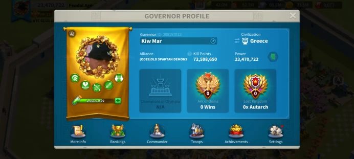 23M Power - KD 3919, Offseason KVK 2 - Charles Martel 5545(1 skill to Expertise), Aethelflaed Expertise - VIP 11 - 4 Pasports - 826Mil RSS #423