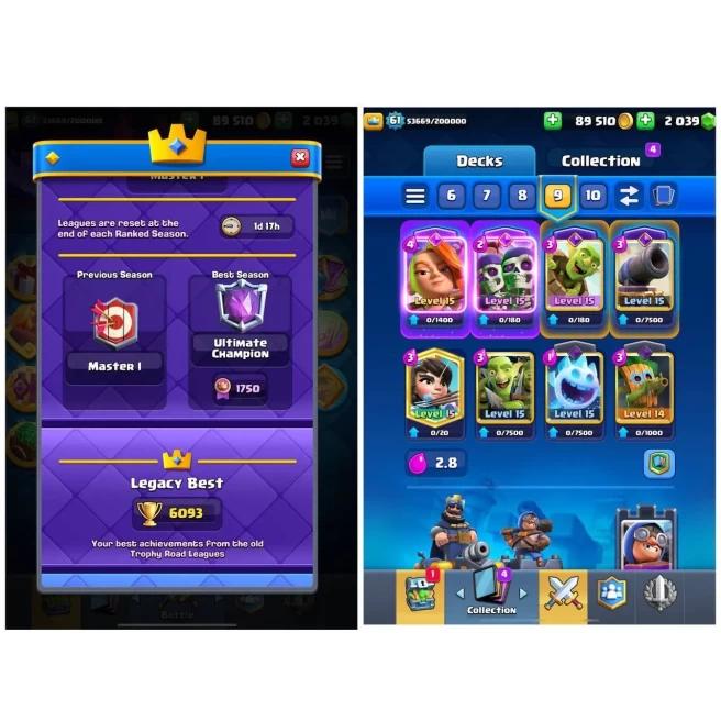 [ LIFETIME WARRANTY ] – LVL 61 | King Tower 15 | [20] Lv15 Cards | [24] Lv14 Cards |18 Evolutions | [127] Emotes | Push Ready
