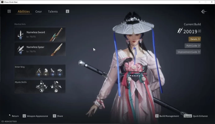 GLOBAL|Lv 84|GS 20019|Nameless Spear+Nameless Sword|Low Eksplore|Qinghe39%|Female MC|Netease|(WWM911)