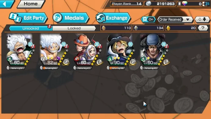 Global|5 EX|BP Kuzan,G5 Monkey D.Luffy,TFE Monkey D.Luffy,FFOP Ace&Yamato,Flame Emperror Sabo|Rank14|LogBandai|CheckSS(OPBR1970)