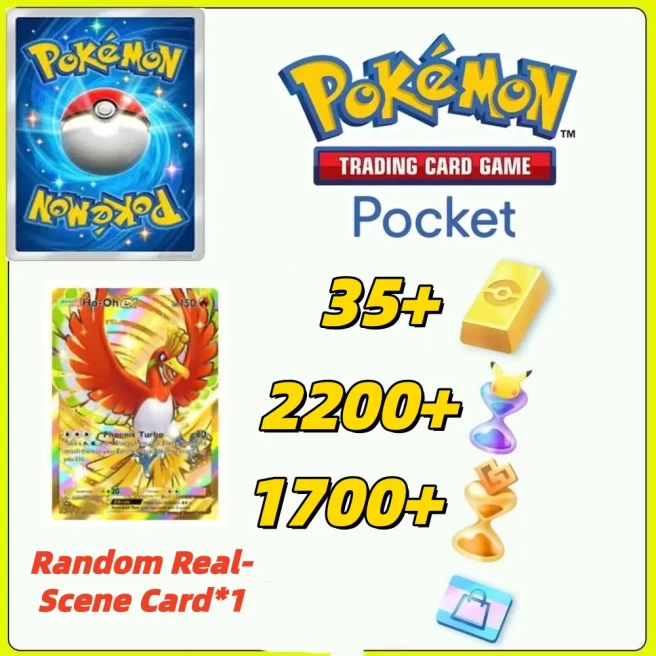 Global Server /Ho-Oh + Pokémon Gold Bricks*35 - Pack Opening Hourglass*2200- Challenge Hourglass*1700- -Real Scene Card*1/Android/iOS interopera
