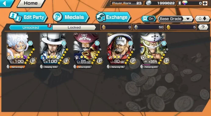 BR674-IOS+Android-5 Ex(Gear 5 v2 Boost 3+Lucci Boost 3+Roger v2+White Beard+Akainu)+Good Medal+Support 145%+Ulti Max+Cracker Max+Kid Max+Issho