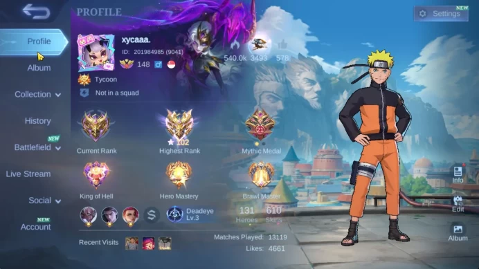 Hero 131|Skin 610|Legend Alu,Franco|Akai Panda,Irithel Ducati,KOF[Dyrroth,Guin]4 Aspirant,27 Luckybox|TakeEmail|CheckSS|MLBB2032