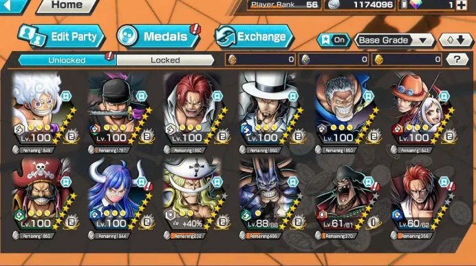 BR679-IOS+Android-Hyber 52+11 Ex(Gear 5 v2+Garp+Shank v4+Zoro+Lucci+Yamato Ace+Roger+White Beard+Kaido+Shank)+Vip Medal+164%+Many BF Max+Good Ac
