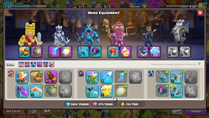 TH 13 -BH 7|LV 132|HH 7|BK 57,AQ 64,GW 35,MP 44,RC 9|819 Gems|Painted Scenary|CN OFF|Protect OFF|TAKE MAIL(COC1999)