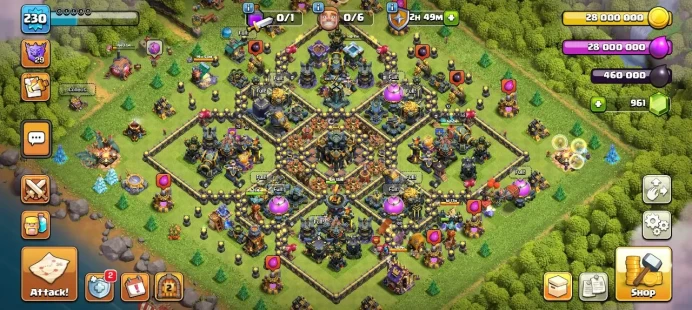 TH 17 Full Max, 11 Equipment Epic, Hero Max, Wall Max, Defense max, 491 League Medal,7 skin Hero, Warranty Lifetime