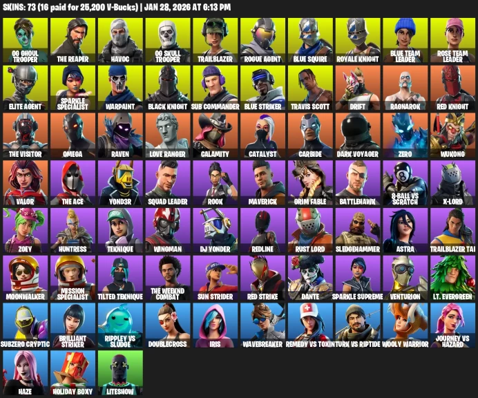 73 Skins | OG Ghoul Trooper | OG Skull Trooper | Black Knight | The Reaper | Travis Scott | OG STW FP2 | Merry Mint Axe