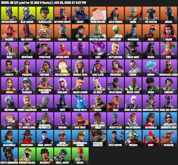85 Skins | Raiders Revenge (OG) | Blue Squire | Royale Knight | Trailblazer | Valor | Omega | Valeria | Ronin | Carbide
