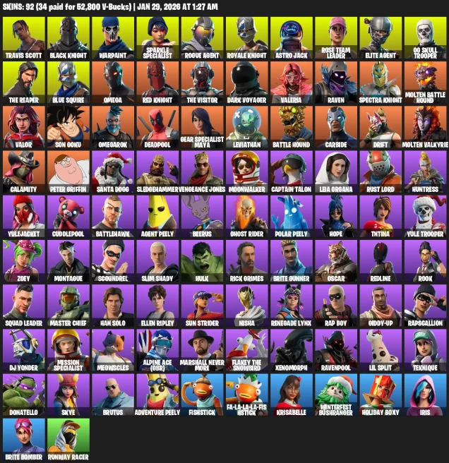 92 SKINS | OG SKULL TROPPER | BLACK KNIGHT | TRAVIS SCOTT