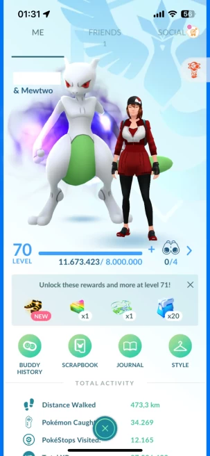 Level 70, 2 Legendary IV100, 23 Pokemon 3000CP+, 133 Shiny, 213 Legendary, 160 IV 100, 14 Shiny Legendary, 93 Shadow Legendary