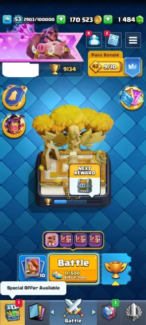KT 14 Level 53 | 9134 Cup | 48 Max Card | 2 Elite Card | 95 Emotes | 1484 Gems