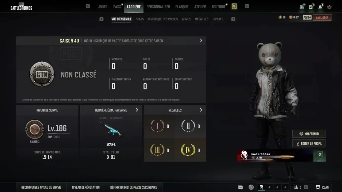 [Code 9396] [Epic Game 450 Hours] Stacked PUBG Inventory | Lv. 186 | 80+ Weapon Skins | Rare 'Cat Scratches' Moto & OG Sets