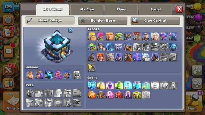 TH 13 - BH 8|LV 129|HH 7|BK 62,AQ 60,GW 39,MP 44,RC 9|CN OFF|Protect OFF|TAKE MAIL(COC2015)