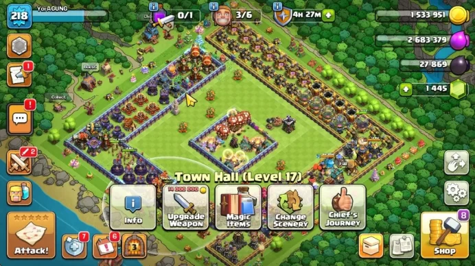TH 17 - BH 10|LV 218|HH 11|BK 71,AQ 94,GW 71,MP 63,RC 50|CN OFF|Protect OFF|TAKE MAIL(COC2018)
