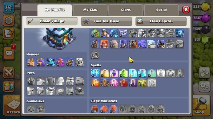 TH 13 - BH 6|LV 112|2831 Gems|HH 7|BK 52,AQ 63,GW 41,MP 40,RC 5|CN OFF|Protect OFF|TAKE MAIL(COC2019)