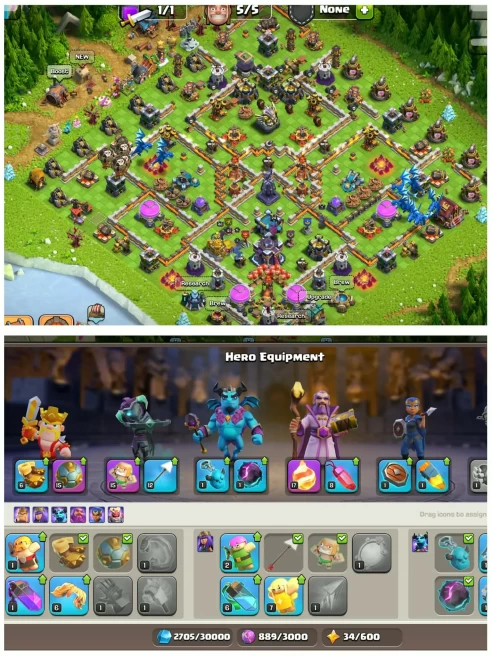 [3 Epic Equipment]||Th15 Cheapest Account||Heros:41-46-24-21-7||Nc 500||3 Skins||Exp:102