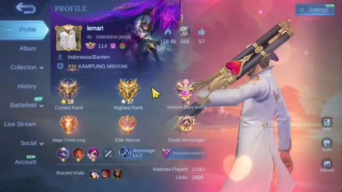 Hero 131|Skin 242|High Glory 57|KOF Karina,Transf Roger,SpogB Cyclops,LB Alucard,2 Venom,3 DT,Etc|TakeEmail|CheckSS(MLBB2034)