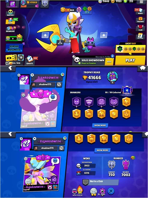 SEXXY BS 41.6k TROPHY, 99/99 UNLOCKED, 35 HYPERCHARGED, 8 MAXED,238 OP SKINS [8 MYTHIC+5 LEGENDARY+7 HYPERCHARGED] ,697 PINS, 334 ICON,174 SPRAY