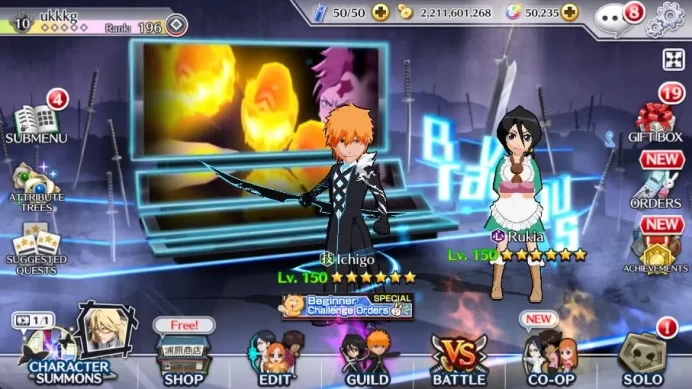 [GLOBAL]50K Orb|10thAnniv[Rukia],9thAnniv[Kenpachi+Ichigo],Renewed[Byakuya+Aizen]Valentine26[Rukia+Yachiru],Etc|Klab ID(BBS2387)