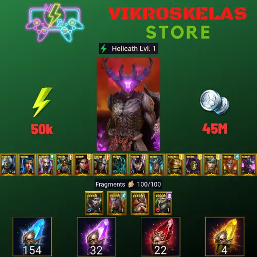 Starter with Helicath + Shards : 154 Ancient, 32 Void, 22 Primal, 4 Sacred | Ninja + 16 Login Legendary | Mine max